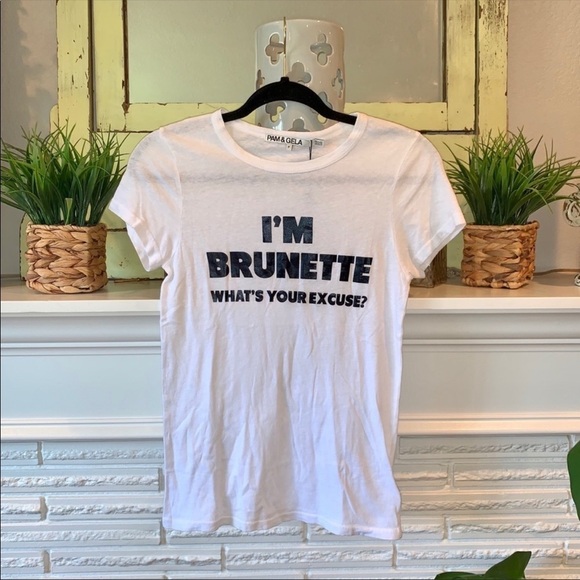 Pam & Gela White Crewneck Tee Brunette Funny NEW Size Small - Picture 1 of 4